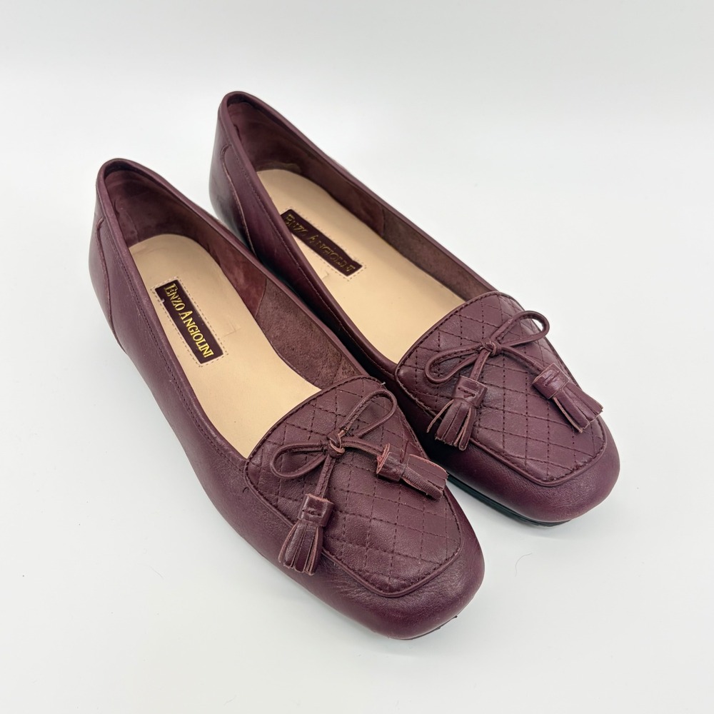 Enzo Angiolini EALIZZIA Burgundy Quilted Leather Tassel Loafers 8M Classic Mod - Picture 9 of 14